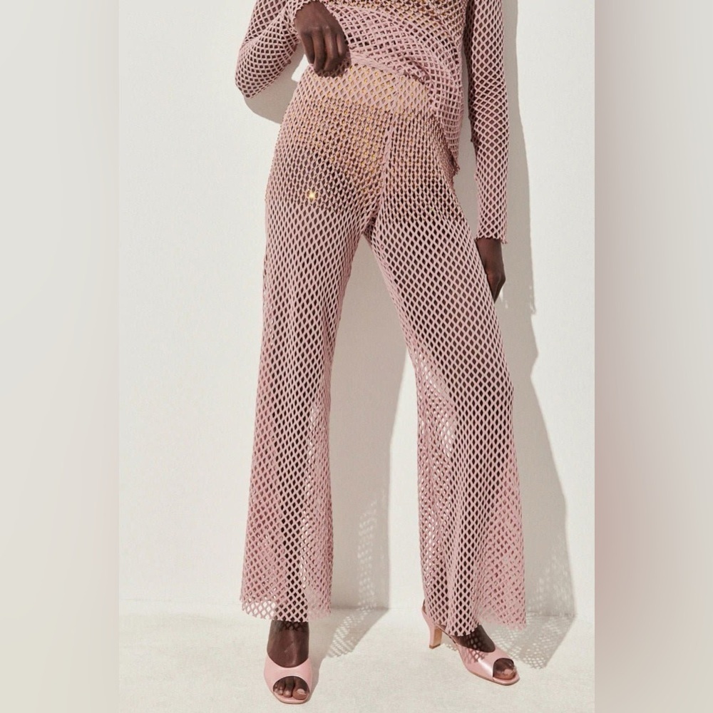 RACHEL COMEY Festival Rhinestone Blush Pink Burdan Mesh Pants Size XS NWT